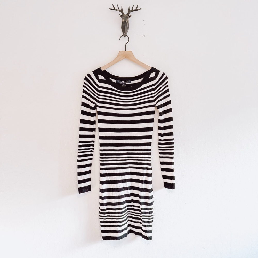 French Connection Women's Black/White Striped Bambi Long Sleeve Dress Size 2 NWT